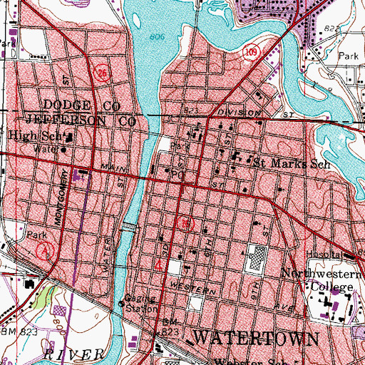 Topographic Map of Main Street Commercial Historic District, WI