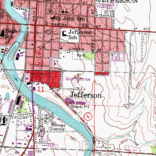 Topographic Map of Meadow Springs Golf Course, WI