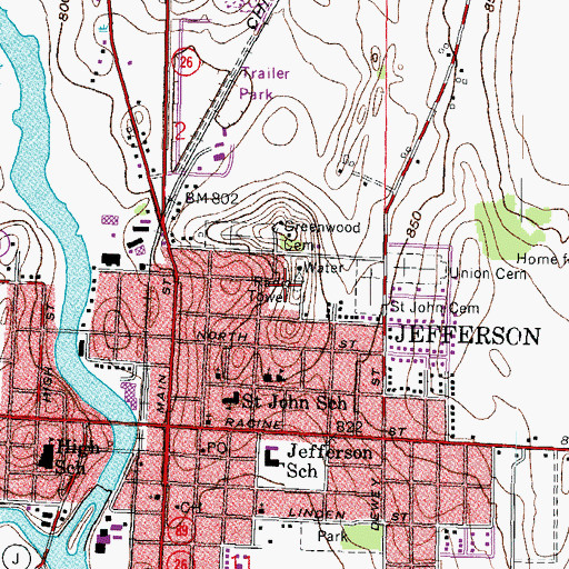 Topographic Map of Oak Ridge Park, WI