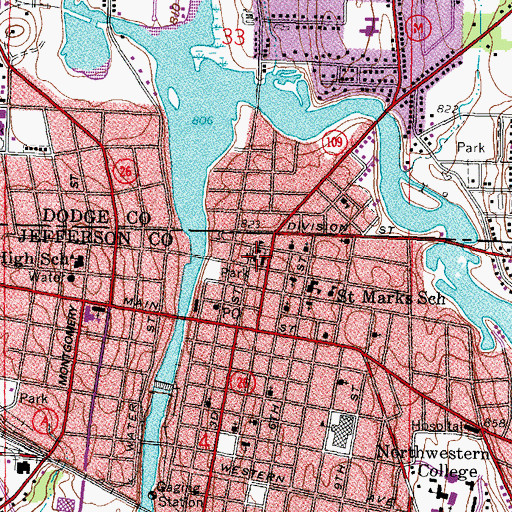 Topographic Map of Saint Henrys Hall, WI