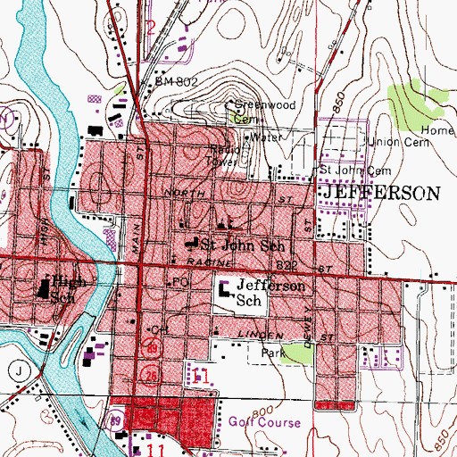 Topographic Map of Saint John the Baptist School, WI