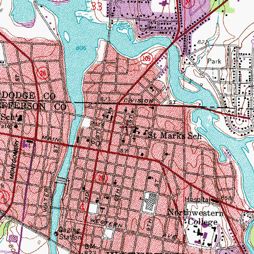 Topographic Map of Saint Johns Evangelical Lutheran Church, WI