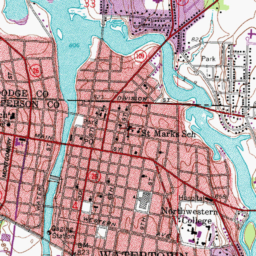 Topographic Map of Saint Johns Lutheran School, WI
