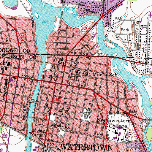 Topographic Map of Saint Marks Evangelical Lutheran Church, WI