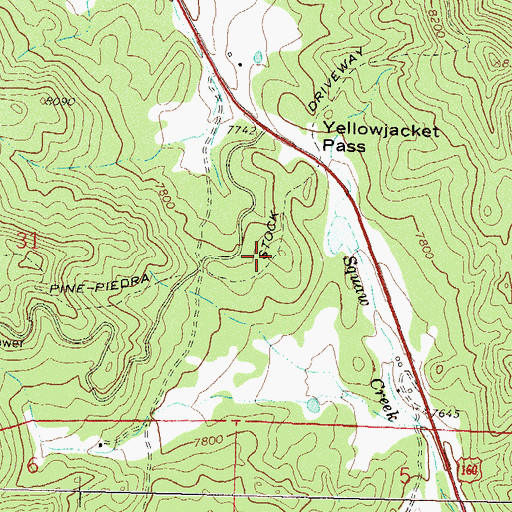 Topographic Map of Pine-Piedra Stock Driveway, CO