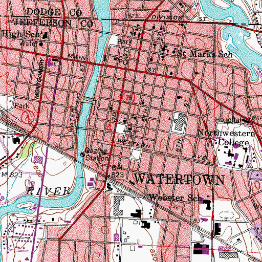 Topographic Map of Trinity Lutheran Church, WI