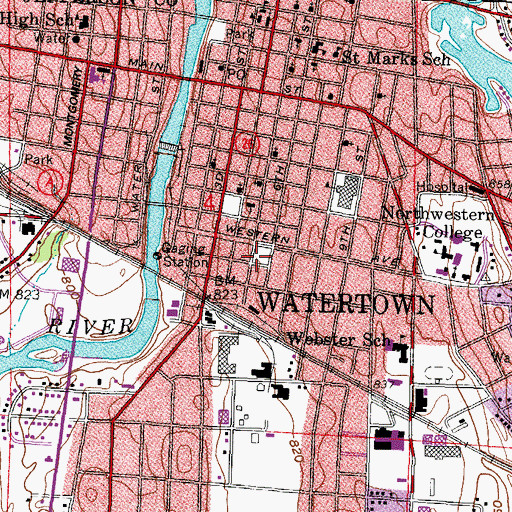Topographic Map of Trinity - Saint Lukes Lutheran School Western Avenue Campus, WI