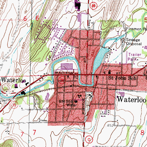 Topographic Map of Waterloo Post Office, WI