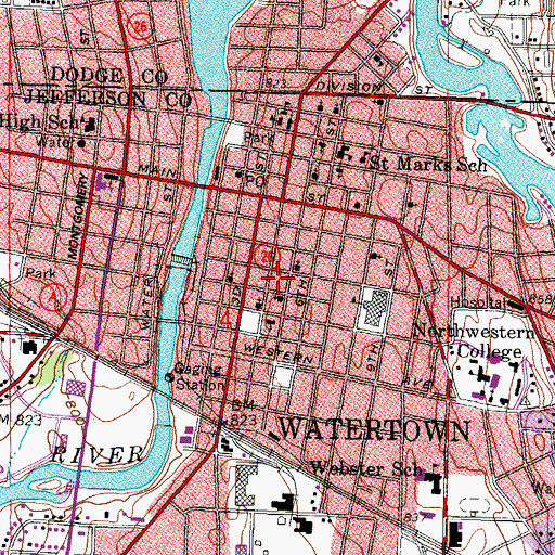 Topographic Map of Watertown Post Office, WI