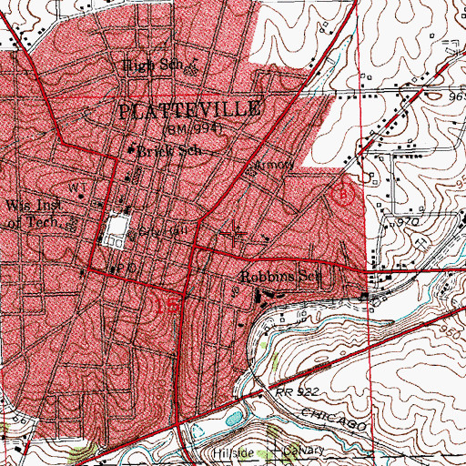 Topographic Map of Evangelical Lutheran Church of Peace, WI