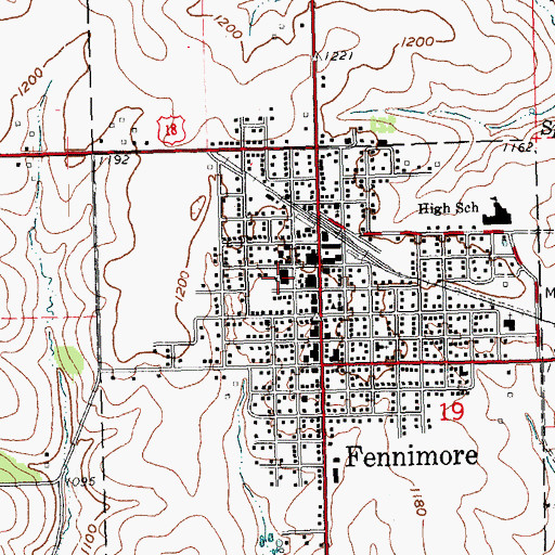 Topographic Map of Fennimore Elementary School, WI