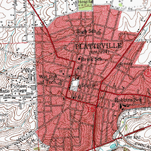Topographic Map of Free Methodist Church, WI
