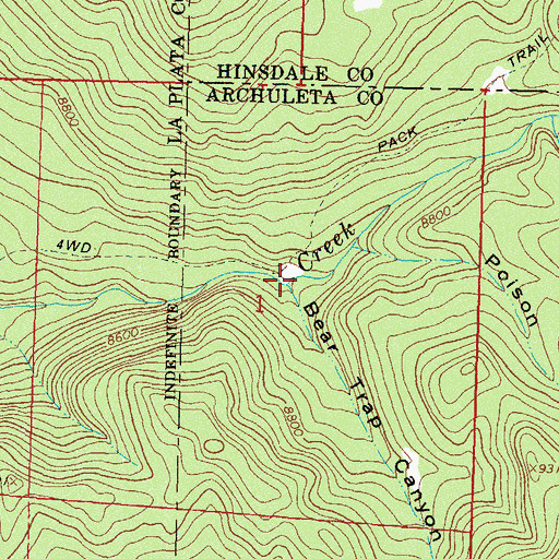 Topographic Map of Bear Trap Canyon, CO