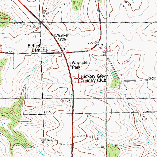 Topographic Map of Hickory Grove Country Club, WI