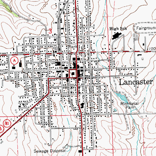 Topographic Map of Lancaster City Hall, WI