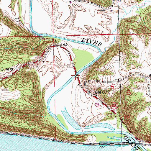 Topographic Map of Masseyville Bridge, WI