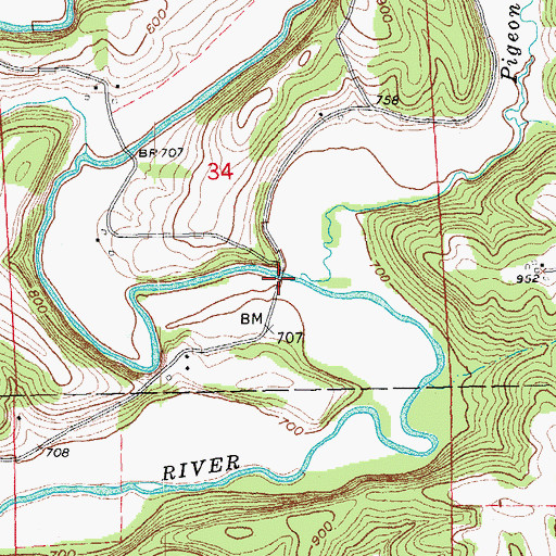 Topographic Map of Pidgeon Bridge, WI