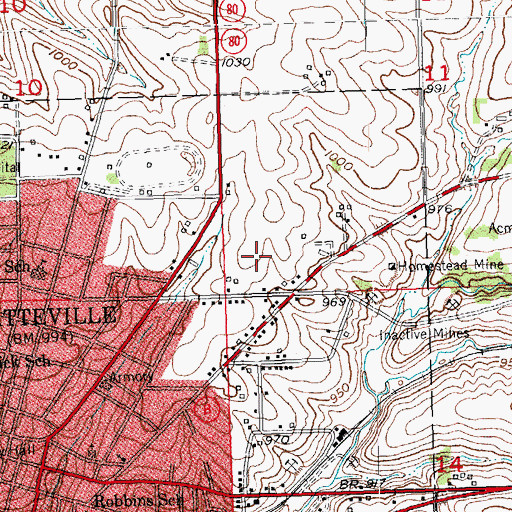 Topographic Map of Platteville High School, WI