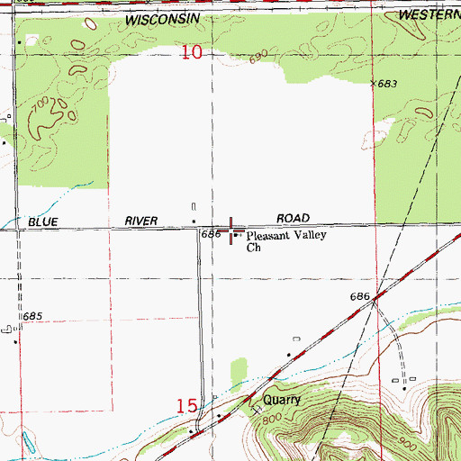 Topographic Map of Pleasant Valley Church, WI