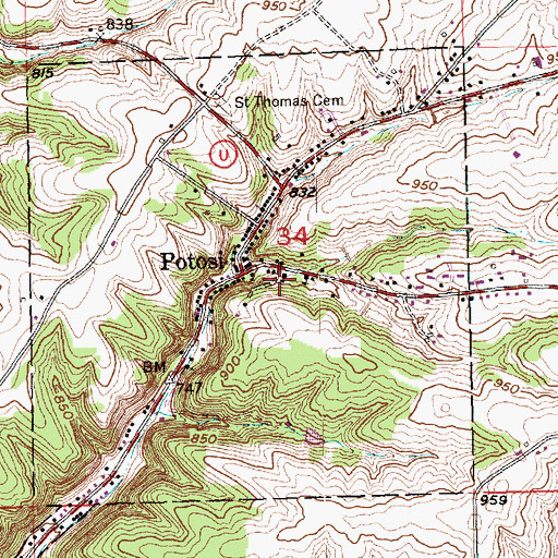 Topographic Map of Potosi School (historical), WI