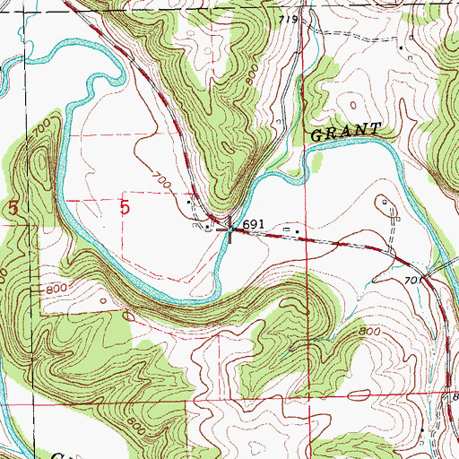 Topographic Map of Raiseback Bridge, WI