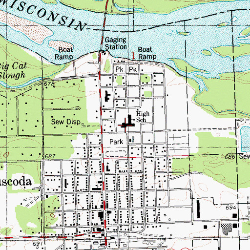 Topographic Map of Riverdale High School, WI