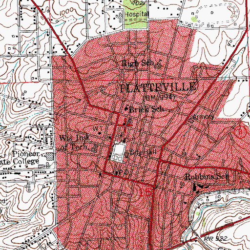 Topographic Map of Saint Marys Roman Catholic Church, WI