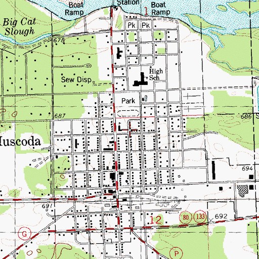 Topographic Map of United Presbyterian Church of Muscoda, WI