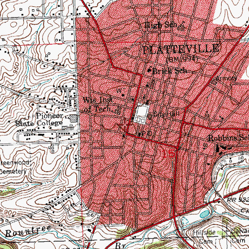 Topographic Map of Wilson-Cunningham Hospital (historical), WI