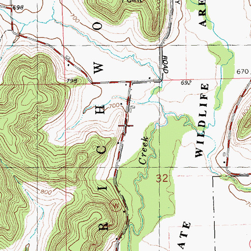 Topographic Map of Woods School (historical), WI
