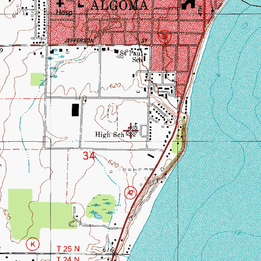 Topographic Map of Algoma High School, WI