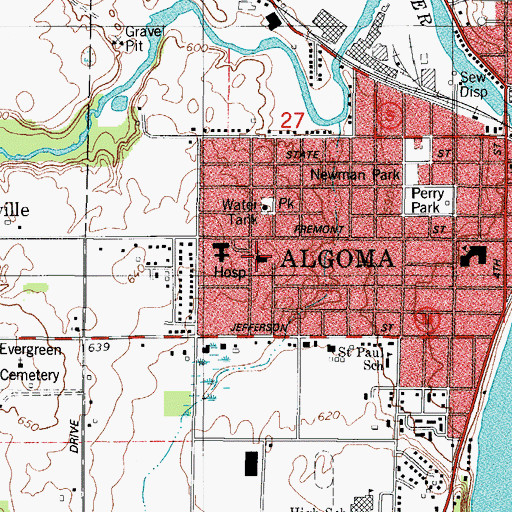 Topographic Map of Algoma United Methodist Church, WI
