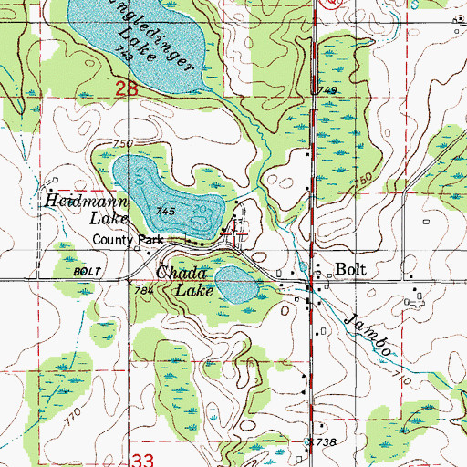 Topographic Map of Bolt Bohemian Township Cemetery, WI