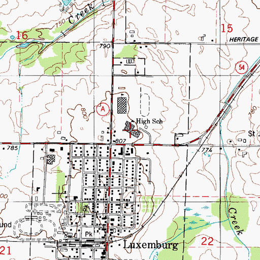 Topographic Map of Luxemburg - Casco High School, WI