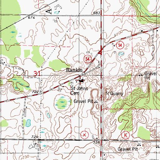 Topographic Map of Saint Johns Evangelical Lutheran Church, WI