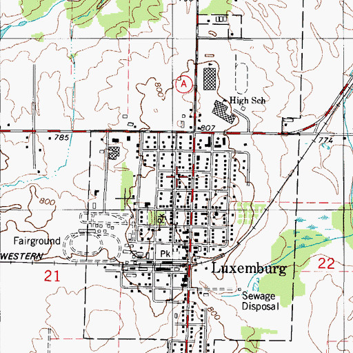 Topographic Map of Saint Johns Lutheran Church, WI
