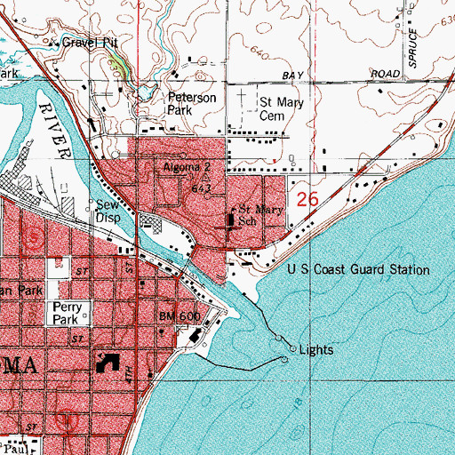 Topographic Map of Saint Marys Catholic Church, WI