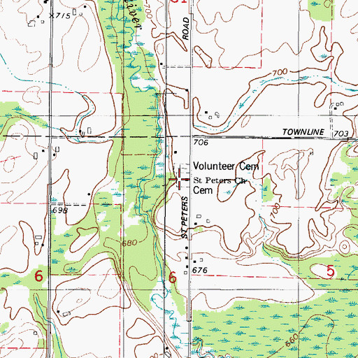 Topographic Map of Saint Peters Cemetery, WI