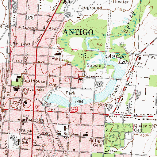 Topographic Map of Antigo Bible Church, WI