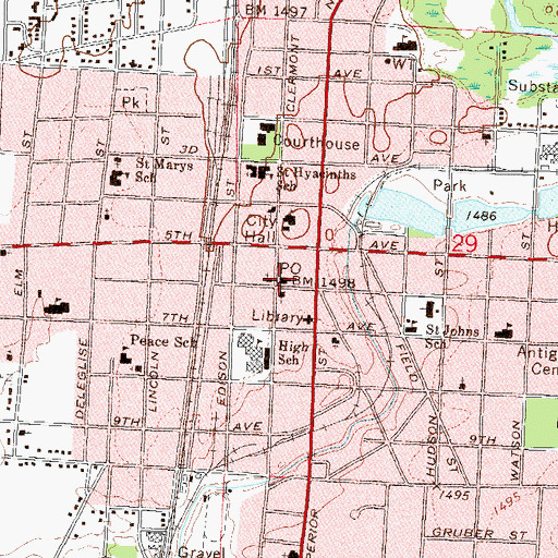 Topographic Map of Antigo Post Office, WI