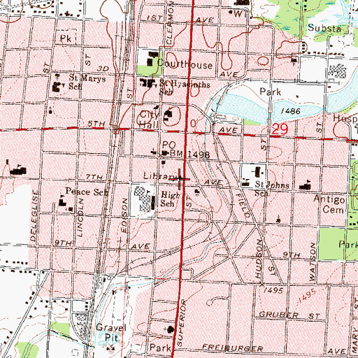 Topographic Map of Antigo Public Library, WI