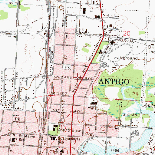 Topographic Map of Ascension Evangelical Lutheran Church, WI