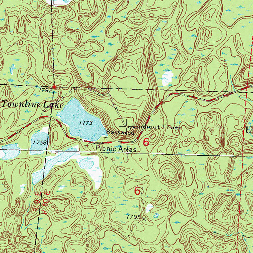 Topographic Map of Basswood Lookout Tower, WI
