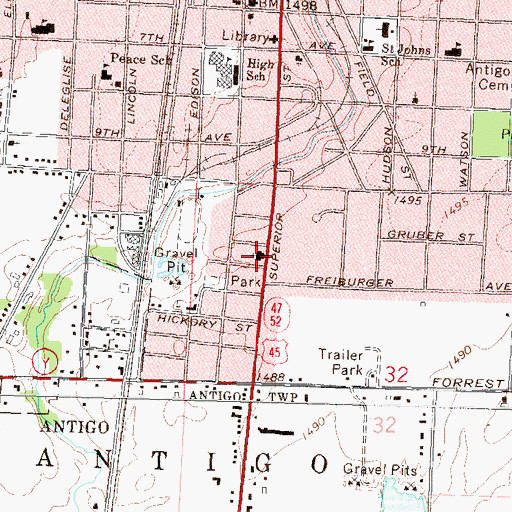 Topographic Map of Calvary Lutheran Church, WI