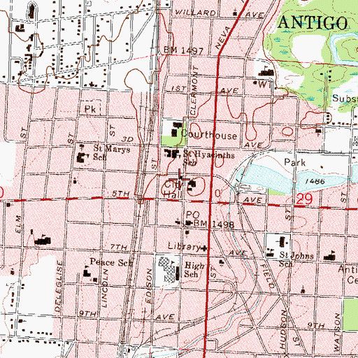 Topographic Map of Faith United Church of Christ, WI