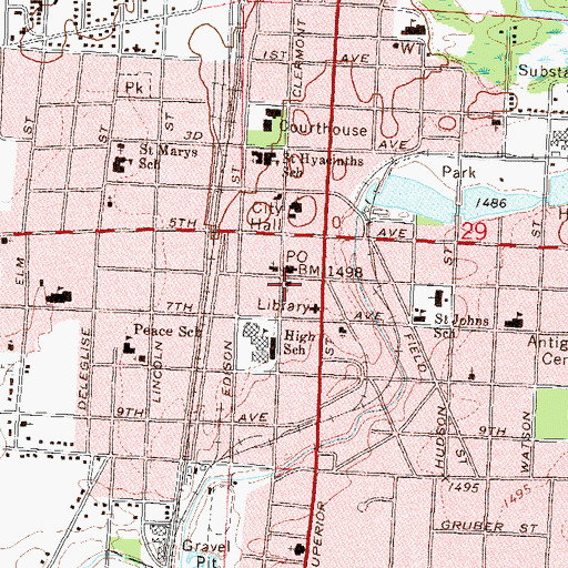 Topographic Map of First Baptist Church, WI