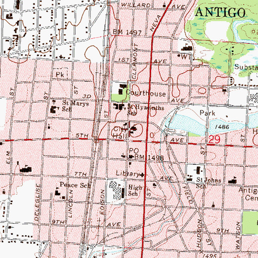 Topographic Map of First Methodist Church, WI