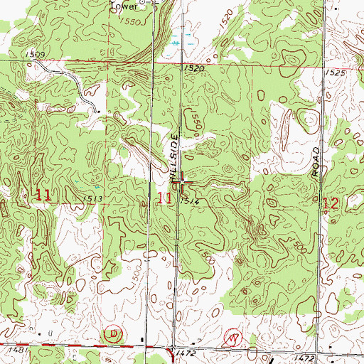 Topographic Map of Hillside School (historical), WI
