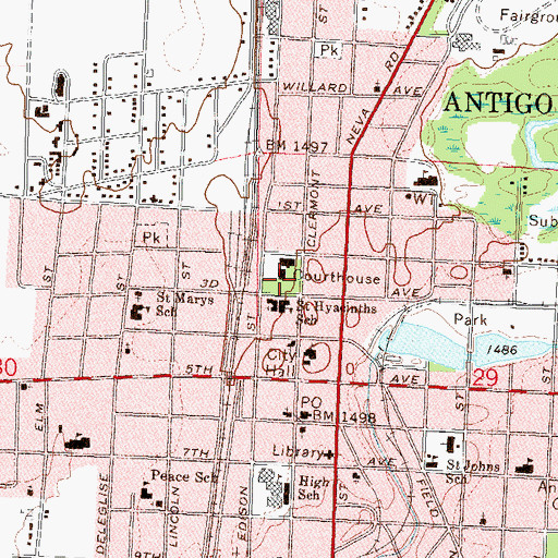 Topographic Map of Langlade County Courthouse, WI