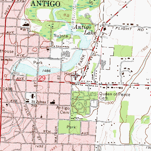 Topographic Map of Langlade Memorial Hospital, WI